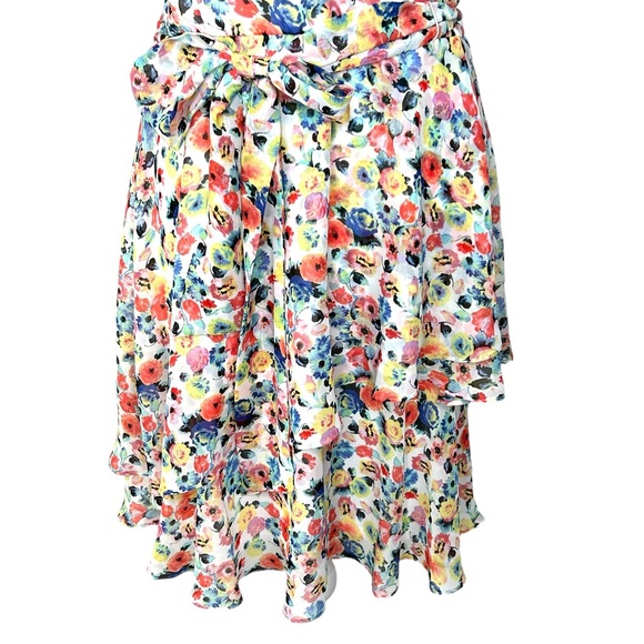 Tahari Arthur Levine Floral Faux Wrap Sheer Flutter Sleeve Tier Dress Size 12 - Picture 3 of 14